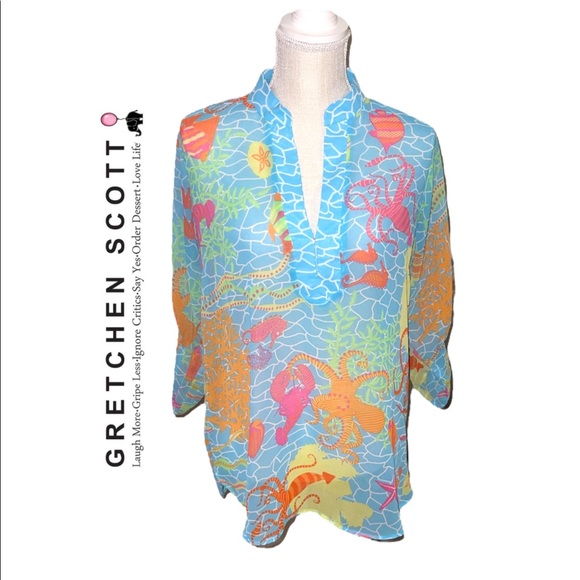 Gretchen Scott Designs Tops - Gretchen Scott Captain Hook Sea Creatures Sheer Tunic Top
